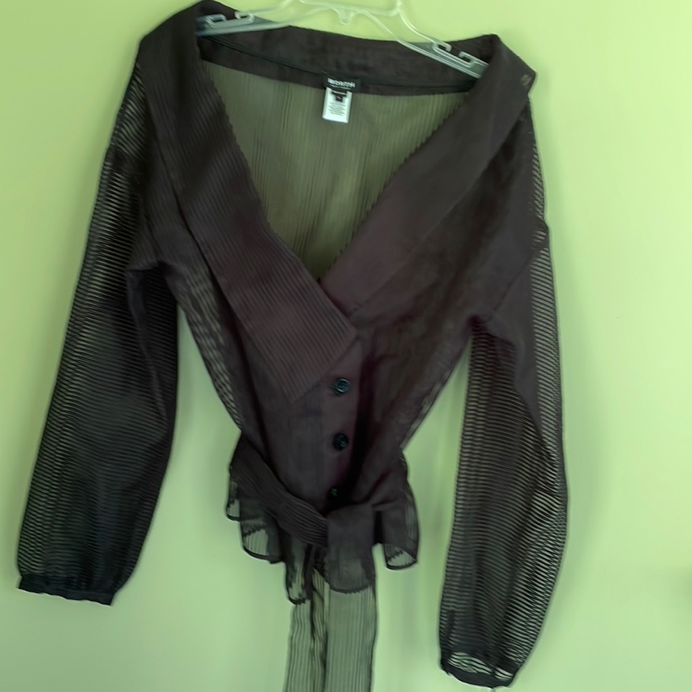 Worth Black Yarn Dyed Organza Stripe Wrap Entrancemaker Jacket Blouse NWT